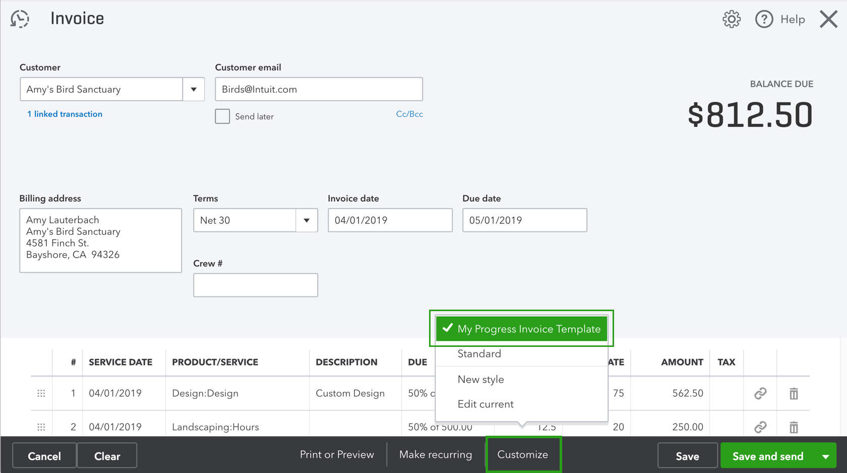 Set up and send progress invoices in QuickBooks Online